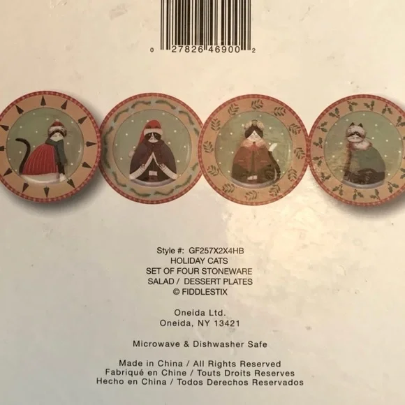 Oneida / Holiday Cats / Mix of 4 Stoneware Salad/ Dessert Plates in box - Picture 14 of 14
